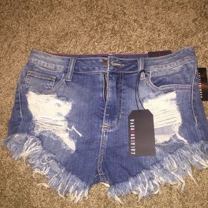 High Waisted Denim Fringe Jean Shorts
